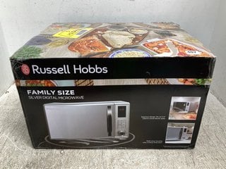 RUSSELL HOBBS FAMILY SIZE SILVER DIGITAL MICROWAVE MODEL NO. RHM2362S: LOCATION - I 14