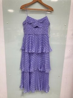 SELF-PORTRAIT LILAC POLKA DOT TIERED CHIFFON MIDI DRESS IN PURPLE UK SIZE 10 - RRP £190: LOCATION - FRONT BOOTH