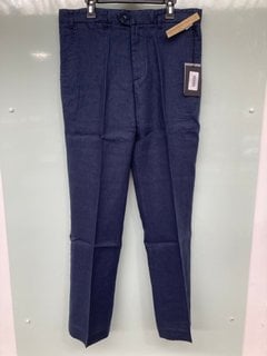 PERCIVAL TAILORED LINEN TROUSERS IN ROYAL BLUE UK SIZE 34 - RRP £129: LOCATION - FRONT BOOTH