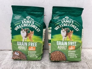 2 X JAMES WELLBELOVED GRAIN FREE CAT FOOD WITH TURKEY 4 KG BBE: 05/09/2025: LOCATION - E 0