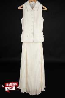 SELF-PORTRAIT BOUCLE BODICE CHIFFON MIDI DRESS IN CREAM - UK 10 - RRP £460.00: LOCATION - BOOTH