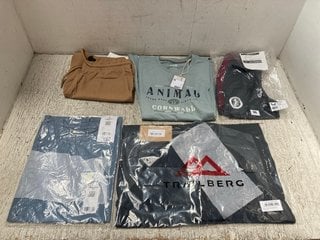 QTY OF ASSORTED MENS CLOTHING TO INCLUDE ANIMAL FRONT GRAPHIC JACOB MENS ORGANIC T-SHIRT IN PALE BLUE - UK MEDIUM & BERGHAUS CLIMBING RECORD SHORT SLEEVE T-SHIRT IN BLUE - UK MEDIUM: LOCATION - WA3