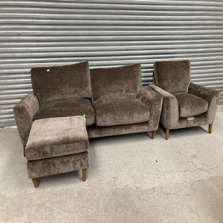 ASTRID FABRIC 4 SEATER SOFA IN BROWN TO INCLUDE ASTRID FABRIC ARMCHAIR & MATCHING ASTRID FOOTSTOOL - COMBINED RRP £2,197: LOCATION - B0