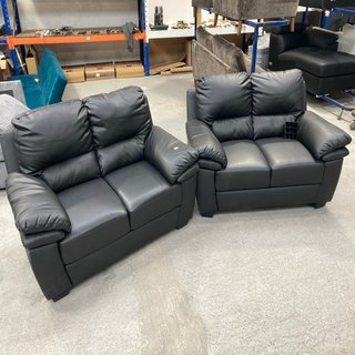 2 X VERONA FAUX LEATHER 2 SEATER SOFAS IN BLACK - COMBINED RRP £1,798: LOCATION - B0