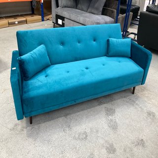 VELVET SLIM CHESTERFIELD DESIGN 3 SEATER SOFABED IN TURQUOISE: LOCATION - B0