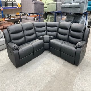 ROTHBURY LUXURY FAUX LEATHER HIGH BACK MANUAL RECLINER CORNER GROUP SOFA IN BLACK - RRP £1,599: LOCATION - B1