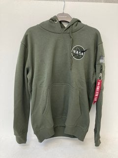 ALPHA INDUSTRIES SPACE SHUTTLE HOODIE IN GREEN SIZE: M RRP - £100: LOCATION - WHITE BOOTH