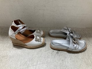 2 X ASSORTED WOMENS SHOES TO INCLUDE MODA IN PELLE HAVANA WEDGE LEATHER SHOES IN WHITE SIZE: 38 EU: LOCATION - A12