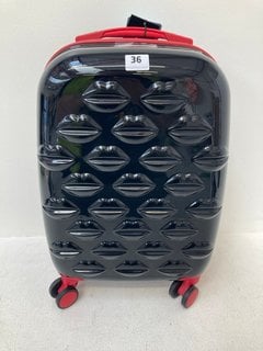 LULU GUINNESS LIPS HARDSHELL SPINNER CASE IN BLACK RRP - £195: LOCATION - WHITE BOOTH