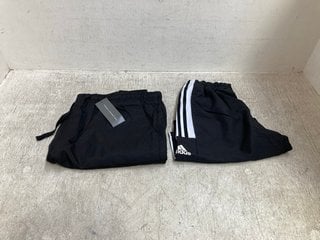 ADIDAS CLASSIC STRIPE SPORT SHORTS IN BLACK/WHITE SIZE: S TO INCLUDE FCUK COMBAT SHORTS IN BLACK SIZE: XL: LOCATION - B16