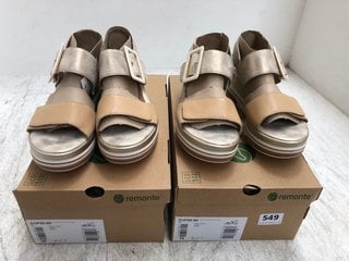 2 X REMONTE BUCKLED LEATHER SANDALS IN METALLIC SIZE: 5: LOCATION - B12