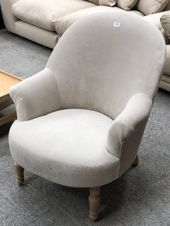 LOAF.COM MUNCHKIN OCCASIONAL CHAIR IN WARM DOUGH CLEVER VELVET RRP - £1075: LOCATION - C2