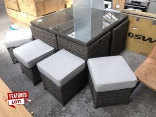 SOVERA RATTAN 8 SEATER CUBE DINING SET IN GREY - RRP £1899: LOCATION - B8