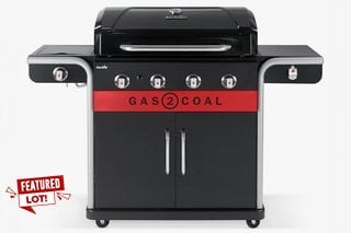 CHAR-BROIL GAS2COAL 2.0 HYBRID GAS & CHARCOAL 4 BURNER BBQ IN BLACK - RRP £699: LOCATION - C6 (KERBSIDE PALLET DELIVERY)