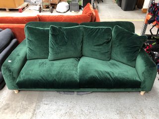 LOAF.COM BEAR HUG 3 SEATER SOFA IN BOWLING GREEN CLEVER VELVET RRP - £3495: LOCATION - C1