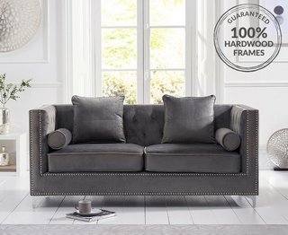 CECILE/AMELIE GREY VELVET 3 SEATER SOFA - RRP £749: LOCATION - B4