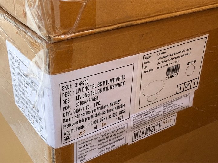 John Pye Auctions 2 X WEST ELM LIV ROUND DINING TABLE METAL BASE IN