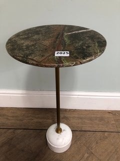 (COLLECTION ONLY) FLEET SIDE TABLE SMALL/TALL IN GREEN MARBLE RRP - £395: LOCATION - D1