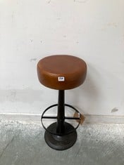 NARWANA LEATHER ROUND STOOL - AGED LEATHER & IRON - 75 X 30CM (DIA) - MODEL: NS0303 - RRP £250