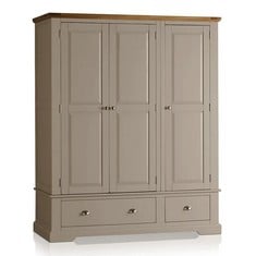 ST IVES NATURAL OAK AND LIGHT GREY PAINTED TRIPLE WARDROBE - ITEM NO. ALC023 - RRP £1150 (KERBSIDE PALLET DELIVERY)