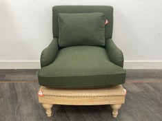 NKUKU ABE OLIVE GREEN DECONSTRUCTED LINEN ARMCHAIR - AC1601 - RRP £1200