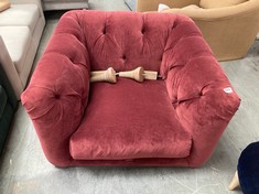 HIGHBACK ARMCHAIR IN DAMSON WITH BUTTON EFFECT