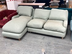 3 SEATER SOFA WITH CHAISE END IN LIGHT GREEN FABRIC