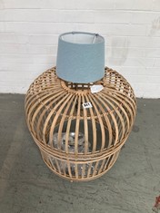 NATURAL WOVEN LAMP SHADE TO INCLUDE MINI BLUE FABRIC LAMPSHADE