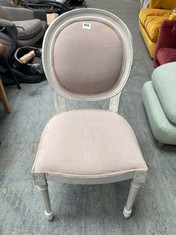 LIGHT GREY WOODEN DINING CHAIR WITH PINK PADDED SEAT