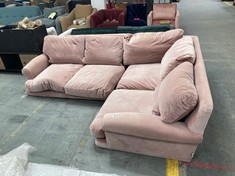 PINK VELVET 4 SEATER CORNER SOFA WITH WOODEN LEGS (KERBSIDE PALLET DELIVERY)