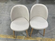 2X CREAM FABRIC DINING CHAIRS WITH OAK LEGS