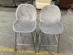 2X GREY VELVET TALL DINING CHAIRS WITH METAL LEGS