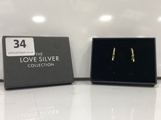 THE LOVE SILVER COLLECTION - GREEN RECTANGLE DROPPER HUGGIE HOOPS