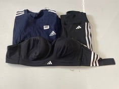 3 X ADIDAS ASSORTED CLOTHES TO INCLUDE ADIDAS IMPACT TRAINING SPORTS BRA IN BLACK SIZE M