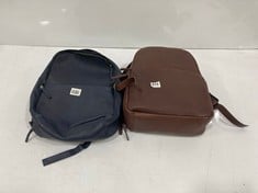 2 X JOHN LEWIS LEATHER BACKPACKS - MIXED COLOURS - NAVY AND BROWN