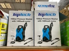 2 X TOPTECH 105BAR PRESSURE WASHER WITH 1400WATT MOTOR - TOTAL LOT RRP £120