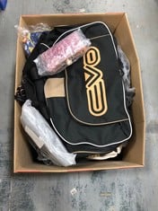 BOX OF ASSORTED BAGS TO INCLUDE EVO BLACK SPORTS BAG