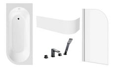 NUIE CRESCENT 1700 X 725MM LH BACK TO WALL CORNER BATH WITH BATH PANEL, CHROME SCREEN AND MURO BLACK 4 HOLE BATH MIXER - TOTAL LOT RRP £1100 (KERBSIDE PALLET DELIVERY)