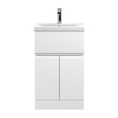 500MM FLOOR STANDING 2 DOOR BASIN UNIT IN SATIN WHITE - RRP £591