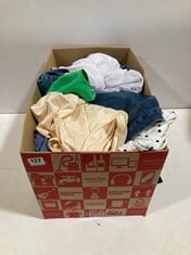 BOX OF ASSORTED ADULTS CLOTHING TO INCLUDE B&C COLLECTION WOMEN'S T-SHIRT IN AQUA BLUE SIZE SIZE L