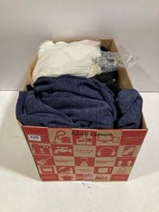 BOX OF ASSORTED ADULTS CLOTHING TO INCLUDE KATCHME WOMEN'S HIGH NECK KNIT JUMPER - CREAM - SIZE M/L