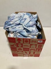 BOX OF ASSORTED ADULTS CLOTHING TO INCLUDE SHEIN WOMEN'S JEANS IN DARK BLUE SIZE XXL