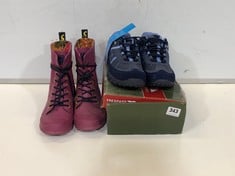2X FOOTWEAR ITEMS TO INCLUDE JOULES OVER ANKLE BOOT IN PURPLE SIZE UK 7