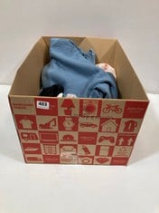 BOX OF APPROX 20 X CHILDRENS CLOTHING ITEMS TO INCLUDE FRED AND FLO JUMPER IN BLACK WITH LACE SHOULDER DETAIL SIZE3-6M
