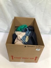 BOX OF APPROX 11 BRANDED CHILDRENS CLOTHING ITEMS TO INCLUDE RIGHT AS RAIN OUTDOOR WATERPROOF COAT IN NAVY SIZE 10Y