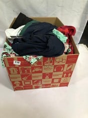 BOX OF ASSORTED CLOTHING TO INCLUDE SUPERDRY EVEREST COAT SIZE 8