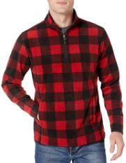 QTY OF ITEMS TO INLCUDE BOX OF APPROX 25 X ASSORTED CLOTHING TO INCLUDE ESSENTIALS MEN'S QUARTER-ZIP POLAR FLEECE JACKET, BLACK RED BUFFALO CHECK, S, ESSENTIALS MEN'S QUARTER-ZIP POLAR FLEECE JACKET,