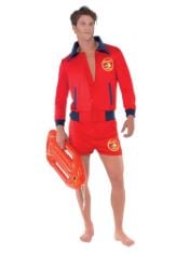 QTY OF ITEMS TO INLCUDE BOX OF APPROX 15 X ASSORTED ADULT FANCY DRESS TO INCLUDE SMIFFYS BAYWATCH LIFEGUARD COSTUME IN RED FOR ADULTS, INCLUDES TOP AND SHORTS WITH ICONIC BAYWATCH BADGE, OFFICIALLY L