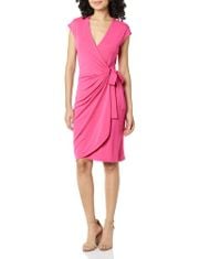 QTY OF ITEMS TO INLCUDE BOX OF APPROX 20 X ASSORTED CLOTHING TO INCLUDE ESSENTIALS WOMEN'S CLASSIC CAP SLEEVE WRAP DRESS (AVAILABLE IN PLUS SIZES), DARK PINK, 3XL PLUS, ESSENTIALS WOMEN'S ULTRA-SOFT