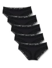 50 X IRIS & LILLY WOMEN'S COTTON AND LACE HIPSTER KNICKERS, PACK OF 5, BLACK, 14.